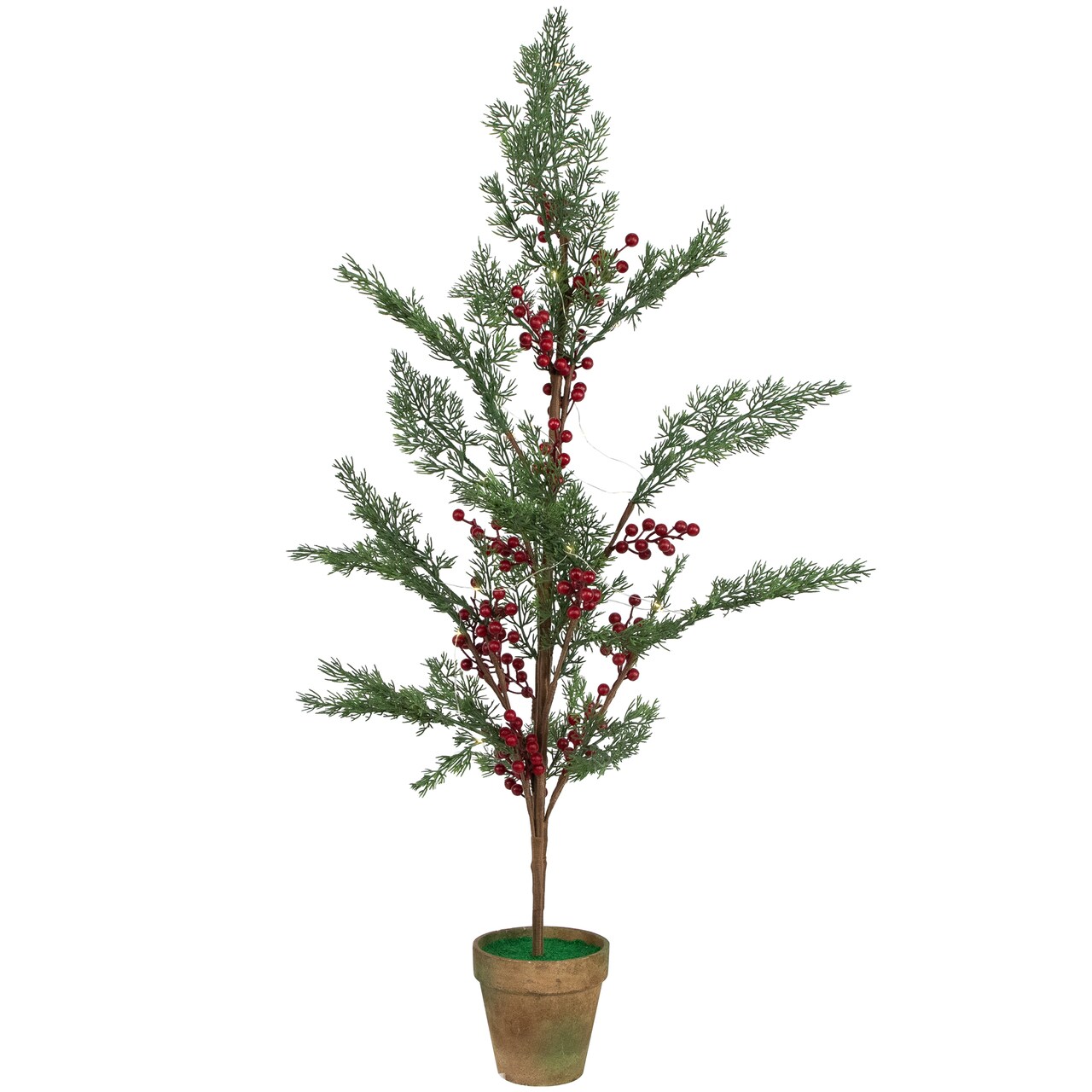 Northlight Pre-Lit Berries and Pine Artificial Potted Christmas Tree - 3' - Warm White LED Lights